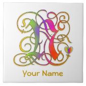 N Monogram, Ihr Name "Gothic Rainbow" Keramik Tile Fliese (Vorderseite)
