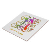 N Monogram, Ihr Name "Gothic Rainbow" Keramik Tile Fliese (Seite)