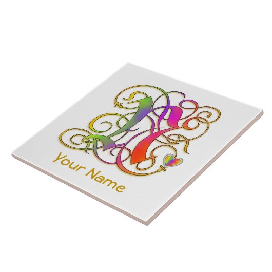N Monogram, Ihr Name "Gothic Rainbow" Keramik Tile Fliese (Seite)