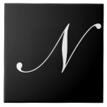 N Monogram Initial White auf Black Fliese<br><div class="desc">Classic White Letter Monogram on Black Background,  N.</div>