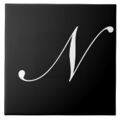 N Monogram Initial White auf Black Fliese (Vorderseite)
