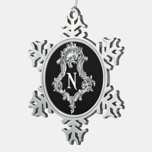 n Monogramm Erstverzierung Schneeflocken Zinn-Ornament (Rechts)