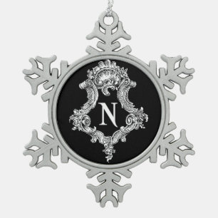 n Monogramm Erstverzierung Schneeflocken Zinn-Ornament