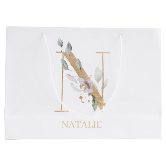 n Monogramm Floral Personalisiert Große Geschenktüte (Rückseite)