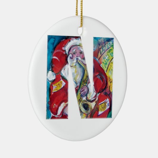N SCHREIBEN /SANTA UND SAX, CHRISTMAS PARTY MONOGR KERAMIK ORNAMENT (Rechts)