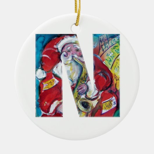 N SCHREIBEN /SANTA UND SAX, CHRISTMAS PARTY MONOGR KERAMIK ORNAMENT (Vorne)