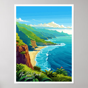Na Pali Coast Hawaii Reisen Vintage Illustration Poster