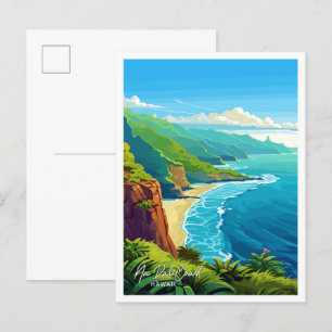 Na Pali Coast Hawaii Reisen Vintage Illustration Postkarte