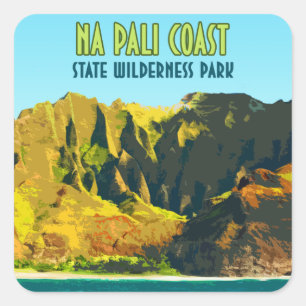 Na Pali Coast Staat Wilderness Park Hawaii Vintag Quadratischer Aufkleber