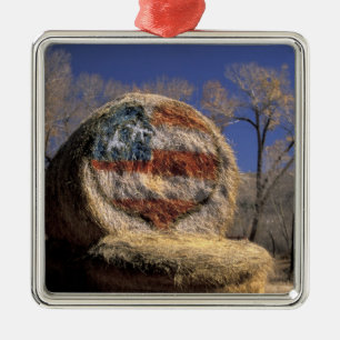 NA, USA, Colorado, Gunnison. Patriotischer Heuwalz Silbernes Ornament