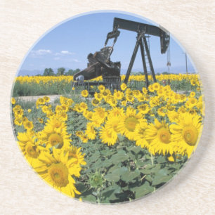 Na, USA, Colorado, Sonnenblumen, Ölbohrturm Getränkeuntersetzer