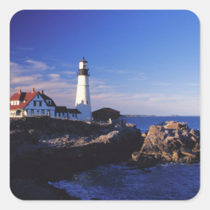 NA, USA, Maine. Leuchtturm Portland Head. Quadratischer Aufkleber