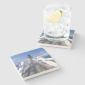 NA, USA, Maine, Port Clyde. Marshall-Punkt 2 Steinuntersetzer (Seitenansicht)