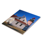 NA, USA, Maine.  West Quoddy Leuchtturm in der Näh Fliese (Seite)