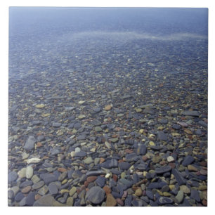 NA, USA, Montana, Glacier NP Felsen im See Fliese