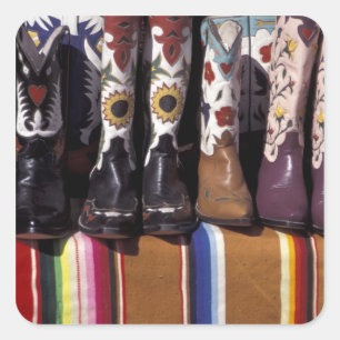 NA, USA, New Mexico, Santa Fe. Cowboystiefel Quadratischer Aufkleber