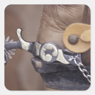 NA, USA, Texas, Lubbock Cowboy-Stiefel und Sporn Quadratischer Aufkleber