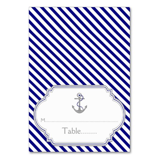 Naby Blue Anker nautische Hochzeitskarte Tischnummer (Vorderseite)