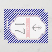 Naby blue, pink nautical wedding Tischnummer (Vorne/Hinten)