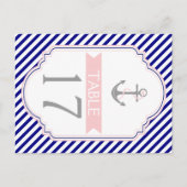 Naby blue, pink nautical wedding Tischnummer (Vorderseite)