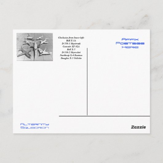 NACA X-Flugzeug der Postkarten der 1950er Jahre (Rückseite)