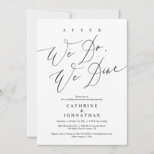 Nach dem Essen essen wir, Hochzeitsessen und Tanze Einladung (Vorderseite)