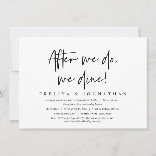 Nach dem Essen essen wir, Hochzeitsfeier Einladung (Vorderseite)
