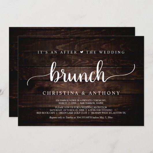 Nach dem Hochzeitsbrunch, rustikales Elopement-Par Einladung (Vorne/Hinten)