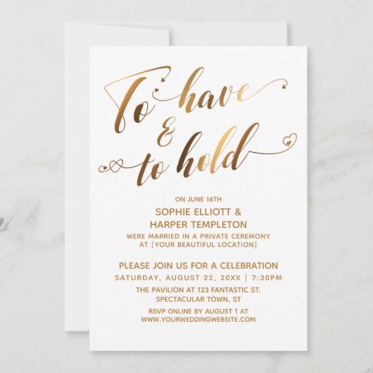 Nach dem Hochzeitsfeiern mit weißem Gold zu feiern Einladung (Vorderseite)