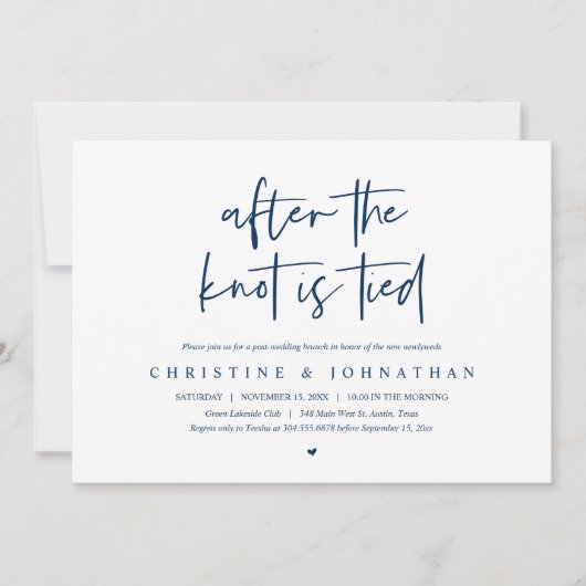 Nach dem Knoten gebunden, Elopement Post Hochzeit Einladung (Vorderseite)