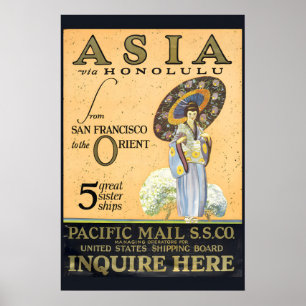 Nach dem Orient - Asien via Honolulu - 1923 Vintag Poster