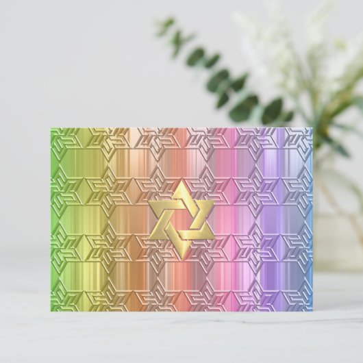 Nach dem Party farbiger Regenbogenstern Damask Einladung (Stehend Vorderseite)