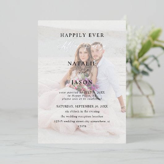 Nach dem Party Foto Hochzeit Empfang v2 Folieneinladung (Stehend vorne)