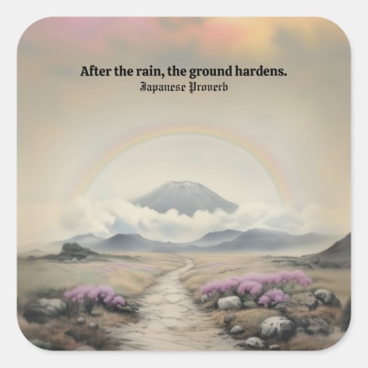 Nach dem Regen (Japanische Wasserfarbenlandschaft Quadratischer Aufkleber (Vorderseite)
