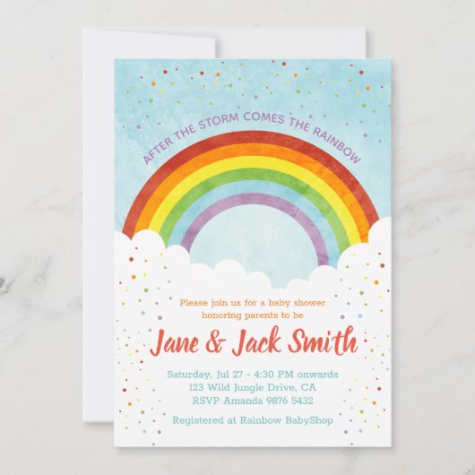 Nach dem Regen kommt der Regenbogen | Babyparty Einladung (Vorderseite)