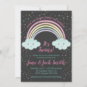 Nach dem Sturm kommt Regenbogen| Twins Baby Dusche Einladung (Vorderseite)