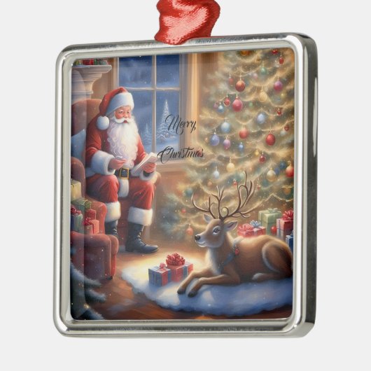 Nach der Arbeit - der Weihnachtsmann und seine Ren Ornament Aus Metall (Links)