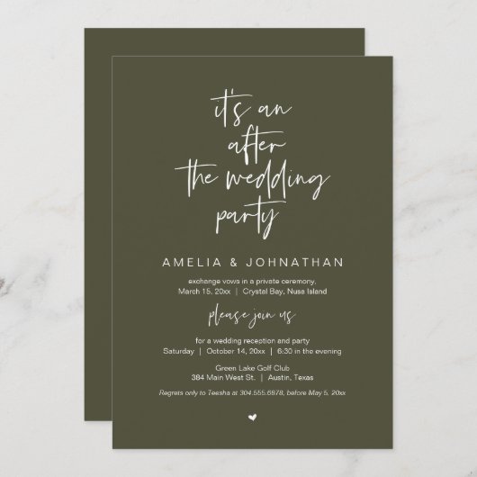 Nach der Hochzeit, Black, Elopement Party Einladung (Vorne/Hinten)