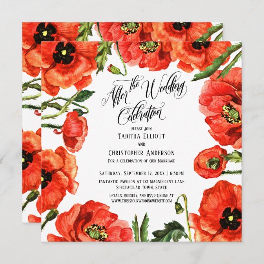 Nach der Hochzeit feiern Rote Poppies Kranz Einladung (Vorne/Hinten)