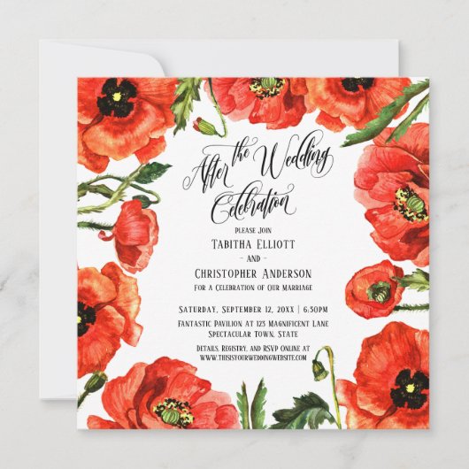Nach der Hochzeit feiern Rote Poppies Kranz Einladung (Vorderseite)