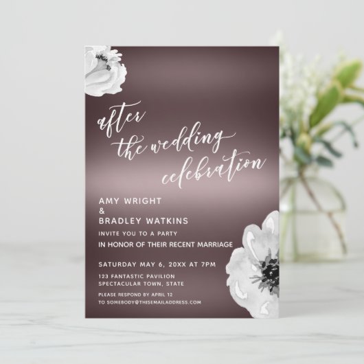 Nach der Hochzeit, Floral, Rose Gold Einladung (Stehend Vorderseite)