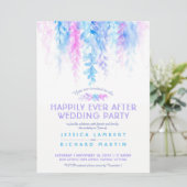 Nach der Hochzeitsfeier blau rosa Weinstöcke Einladung (Stehend Vorderseite)