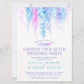 Nach der Hochzeitsfeier blau rosa Weinstöcke Einladung (Vorderseite)