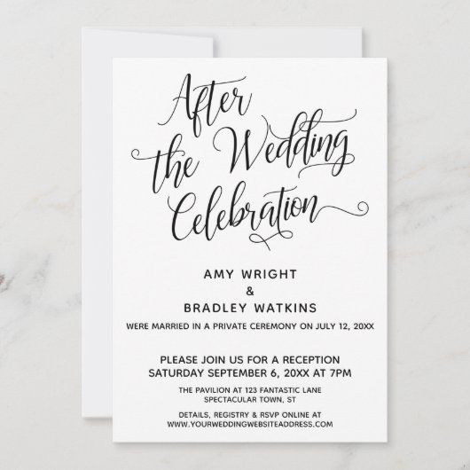 Nach der Hochzeitsfeier Elegantes Skript Einladung (Vorderseite)