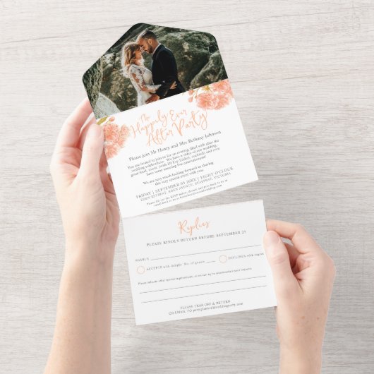 Nach der Hochzeitsfeier Foto pfirsichblüte All In One Einladung (Abreißen)