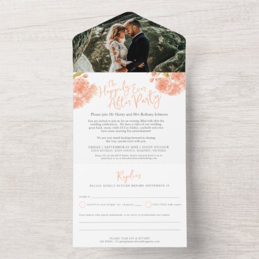 Nach der Hochzeitsfeier Foto pfirsichblüte All In One Einladung (Innen Boden)