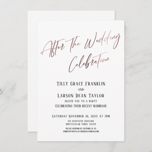 Nach der Hochzeitsfeier Rose Gold Akzent Einladung (Vorne/Hinten)