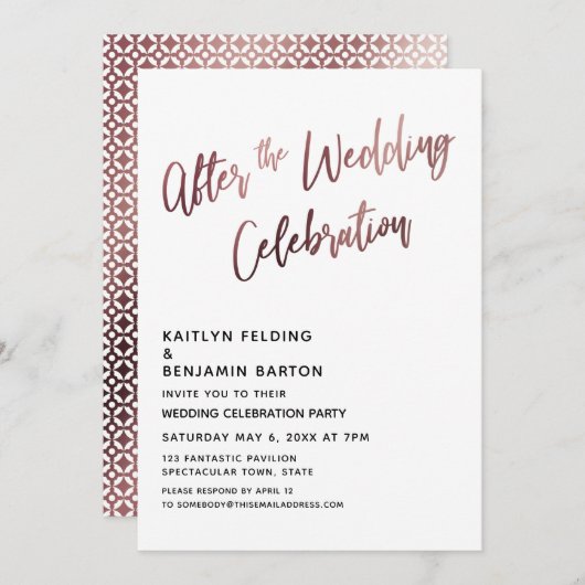 Nach der Hochzeitsfeier Rose Gold Empfang Einladung (Vorne/Hinten)