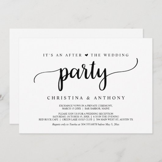 Nach der Hochzeitsfeier, rustikale Hochzeitsfeier Einladung (Vorne/Hinten)