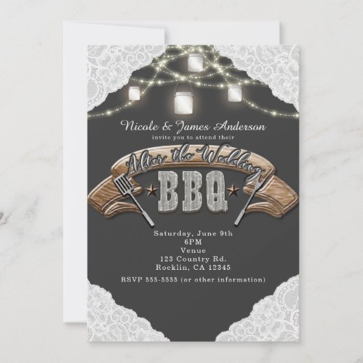 NACH DER WEDDING-GRILLEN ICH DO Mason Jar Lights & Einladung (Vorderseite)